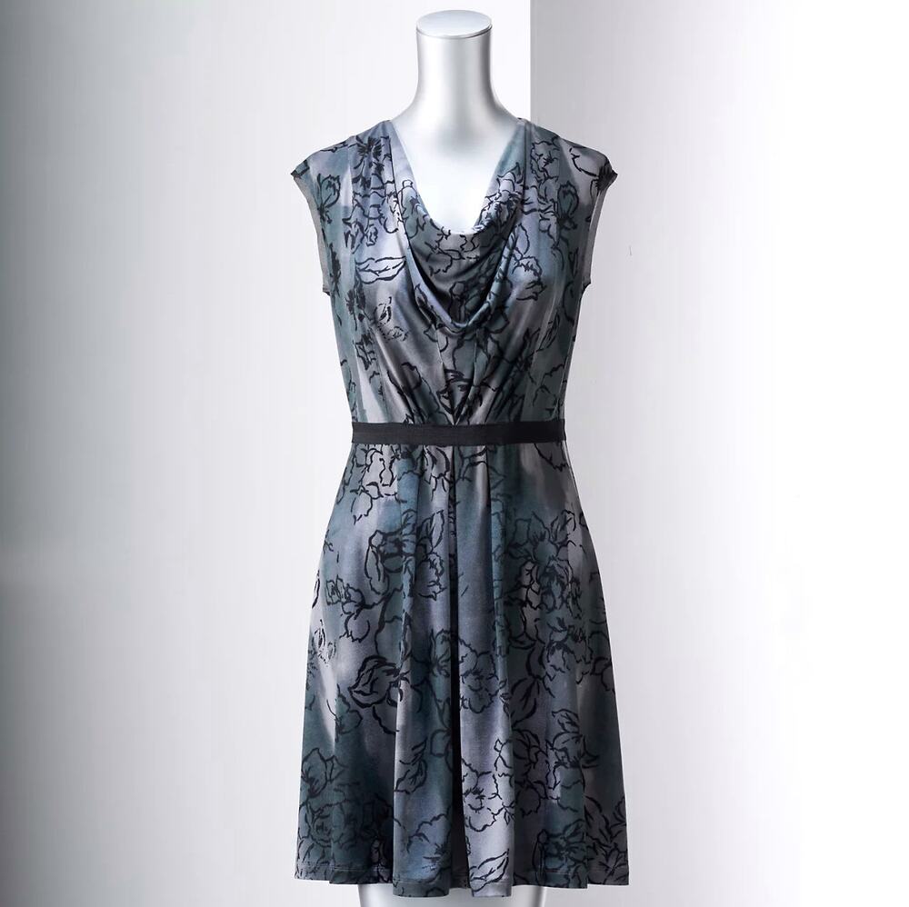 Simply Vera Wang Drapeneck Crepe Dress Floral Career Casual Cowl Fit Flare Small